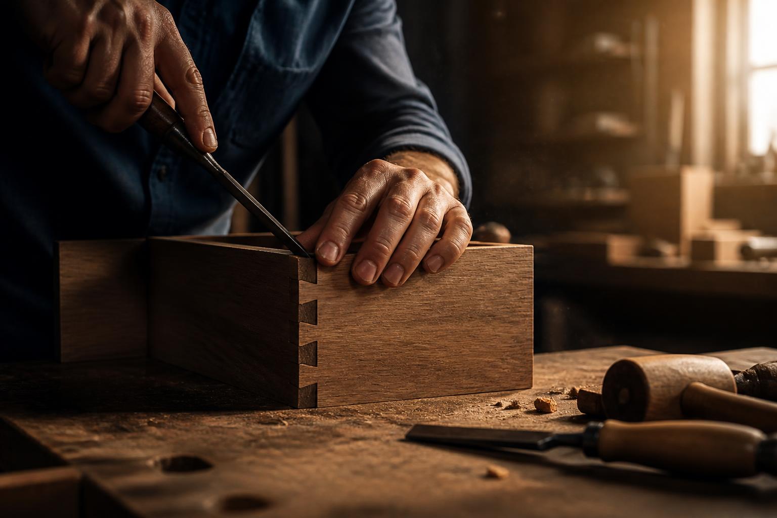 Schrijnwerker aan het werk in een atelier in België
